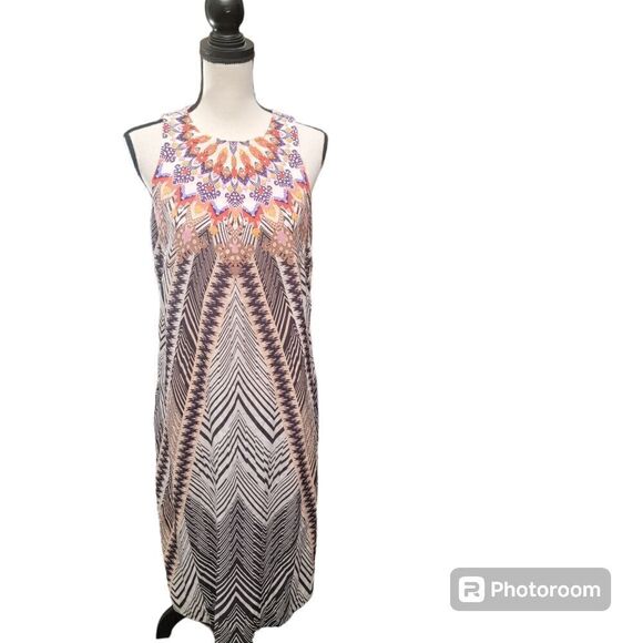 Anthropologie HD in Paris Solstice 100% Silk Midi Shift Dress. Size 12. - Picture 1 of 11